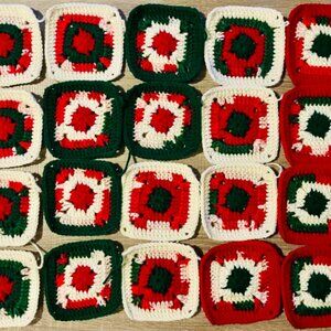 Lot of 20 4.5” HOLIDAY COLORS Crochet BOXY GRANNY SQUARES Afghan DIY Blanket